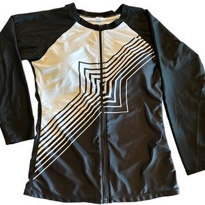Womens zip up Rashguard high neck long sleeve swim top UPF sun protection NWT